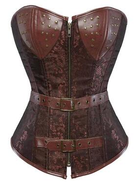 Brown Steampunk Corset Women Gothic Overbust Bustier Vintage