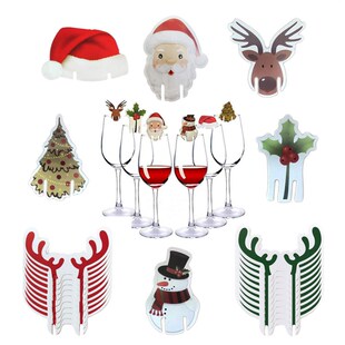 10PCS Hat Decor Ornament Santa Glass Card Cup Christmas Wine