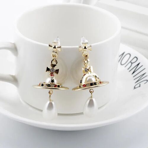 Anting-anting mutiara untuk wanita, warna-warni zirkon decal