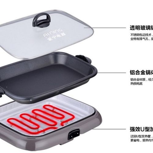 爱宁电烤锅多功能家用N-301烤鱼炉分体不粘电烤盘纸包鱼锅商用