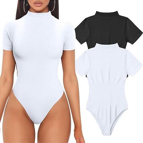 Ribbed high neck short sleeved top yoga jumpsuit瑜伽连体衣女