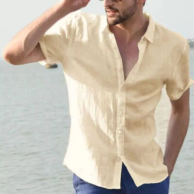 Mens Casual Short Sleeve Shirt Sreet Wear Lapel Button Soli