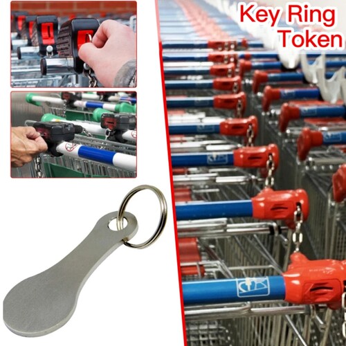 1/2pcs Metal Shopping Cart Tokens Trolley Token Key Ring Dec