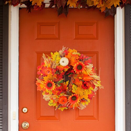 Harvest Festival Pumpkin Maple Leaf Sunflower Wreath Door a