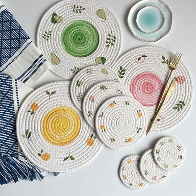 Insulated pot mat woven cotton rope placemat mat