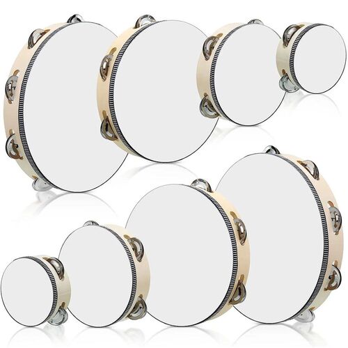 1Pc Wooden Tambourine 4/6/8/10-Inch Beige Rim with Metal Jin