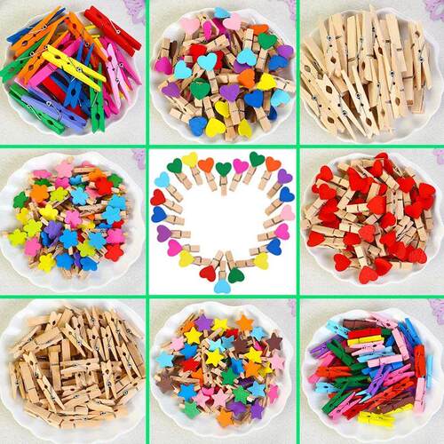 50pcs/lot Mini Wood Clips  Love Spring colorful Wood Clips f