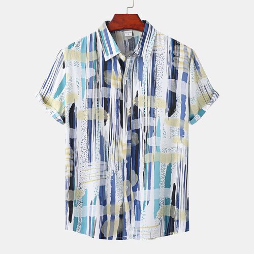 Mens Hawaiian Shirt Summer Loose And Breathable Short Sleev