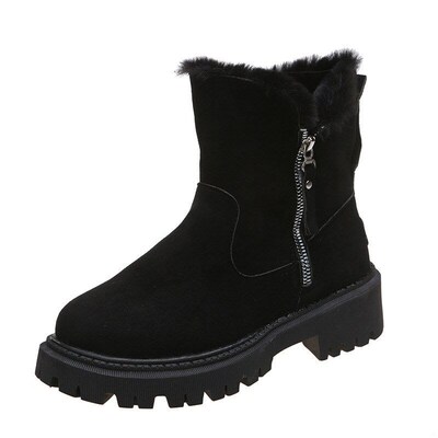 Winter Womens Short Tube Suede Cotton Shoes OnePiece Fur Big