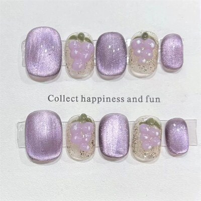 10Pcs Short Handmade Colourful Press On Nails Reusable Cute