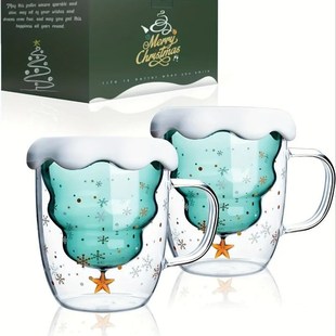 1pc, Christmas Tree Coffee Mug, Double Walled Glass Coffee C