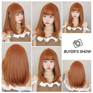 Orange Air Korean Japanese Wig Straight MidLength Bangs