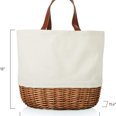 Canvas and Willow Basket Tote, Picnic Tote Bag, Beach Tote
