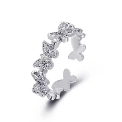 New Fashion Butterfly Rings Shiny Cubic Zirconia Leaves Geom