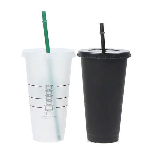 1PCS Food Grade PP Plastic Drink Change Color Straw Mugs Wit