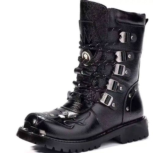 Men Motorcycle Boots Fashion Mid-Calf Punk Rock Punk PU Leat