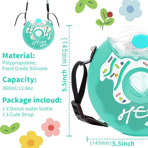 380ml Kids Water Bottle Kawaii Plastic Cup Donut Shape Cute