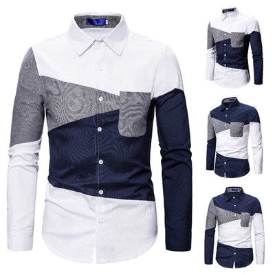 European mens shirt casual gradient Stripe Print Long Sleev