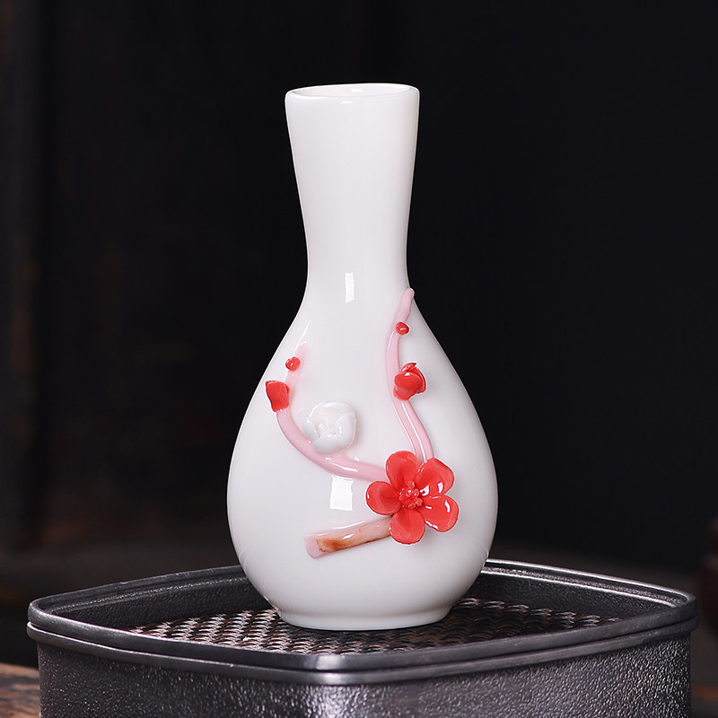 陶瓷小花瓶客厅摆件插花瓶干花水培瓶中式手工捏花高白泥茶桌摆件,家居饰品,花瓶,淘宝优惠券,粉丝福利购,淘宝优惠卷
