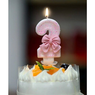 Cute Pink Bow 3D Number Cake Candles for Birthday Party Deco