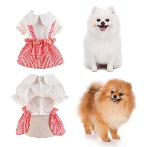 Cat Princess Dress Adorable Plaid Print Pet Dress for