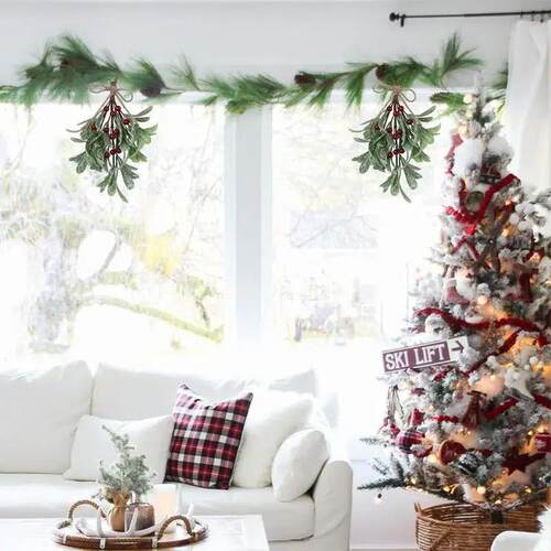 24cm Artificial Mistletoe Branch Fake Red White Decorative F