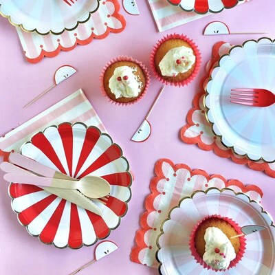 Circus Paper Disposable Tableware Red Striped Plates Cups We
