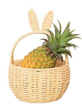 Woven Easter Basket Picnic Flower Basket With Rabbit Ear Cre