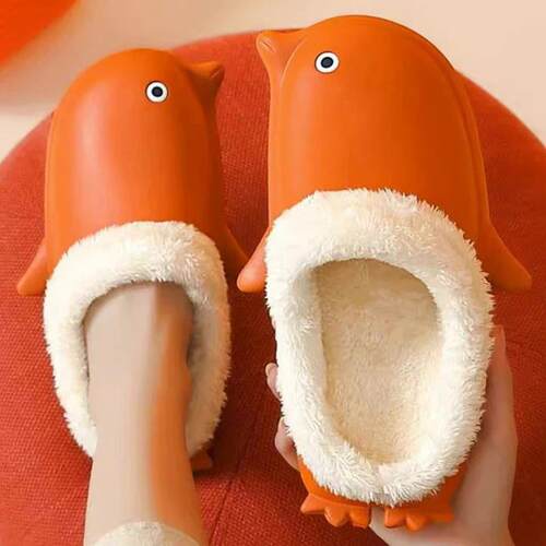 Winter Women Warm Slipper Penguin Design Short Plush Fur Fli