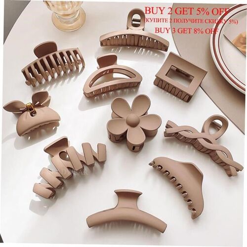 New Solid Color Hair Claw Clip Crab Simple Beige Hair Clips1