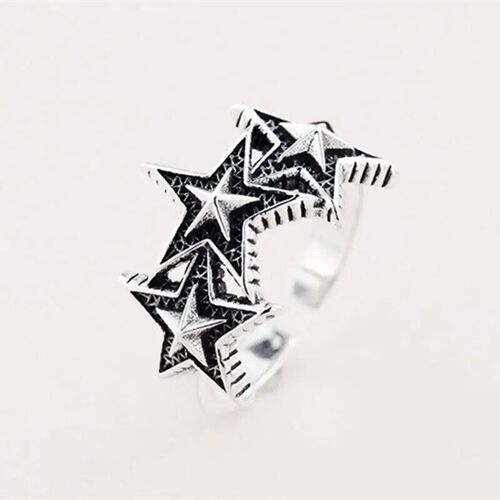 New Silver Color  Big Star Rings for Women Adjustable Size R