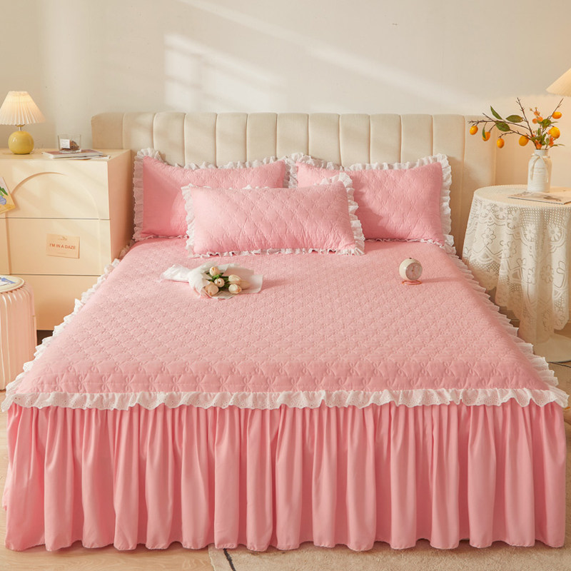 纯色夹棉床裙带床笠花边款公主风床全包防滑床罩保护四季通用,床上用品,床裙,淘宝优惠券,粉丝福利购,淘宝优惠卷