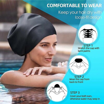 Extra large silicone swimming cap with long hair and dirty