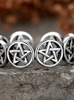 Star Pentagram Punk Chunky Adjustable Thai Silver Color Fing