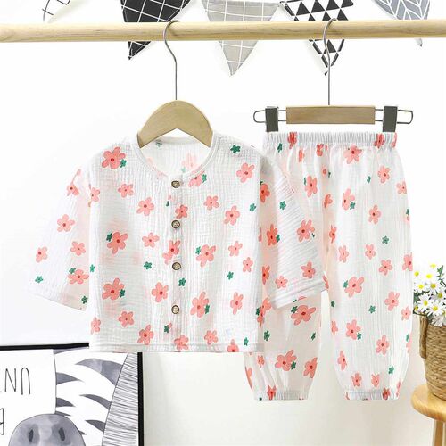 Childrens Summer Double-layer Cotton Yarn Suit for Boys and