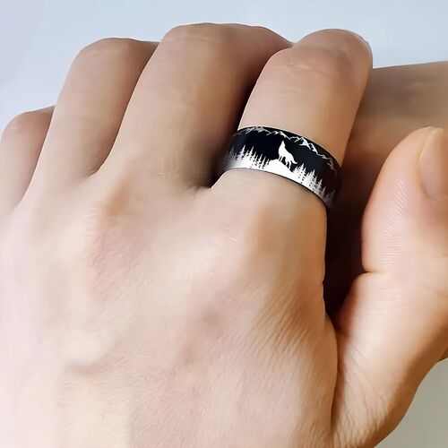 Laser Forest Wolf King Ring Fashionable in Europe and Americ