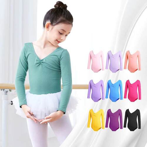 Long Sleeve Ballet Leotard Girls Cotton Dance Bodysuit