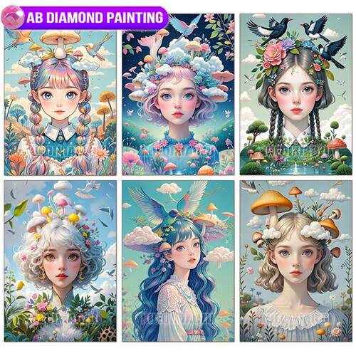 DIY 5D Art Diamond Painting Set Fantasy Mushroom Girl - Perf
