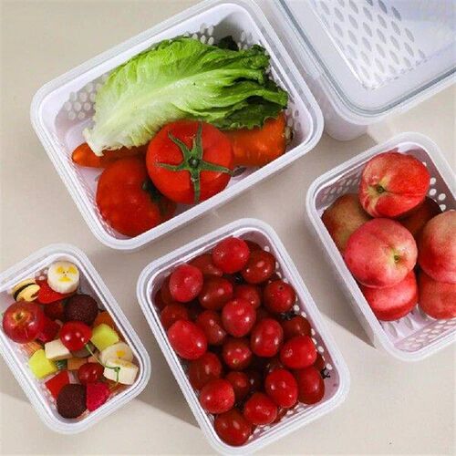 Transparent Crisper Box With Drain Basket Multi-Purpose