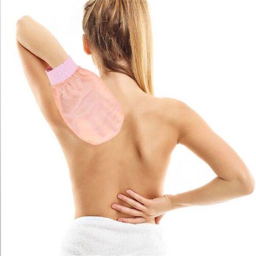 2Pcs Pink Soft Silk Bathing Glove Shower Exfoliating Gloves