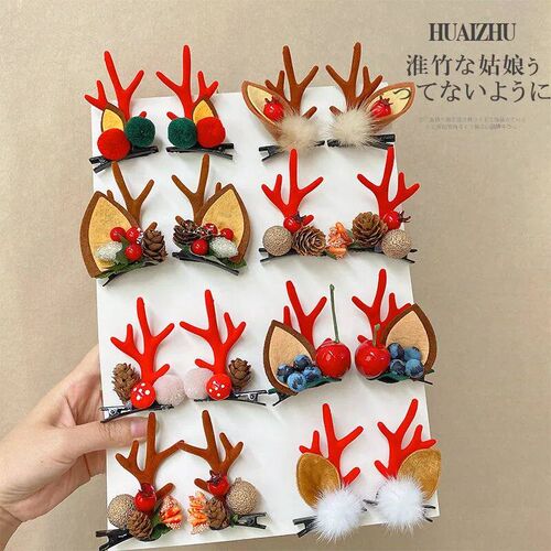 2pcs/Set Kawaii Christmas Elk Ear Hair Clip Women Girl Santa
