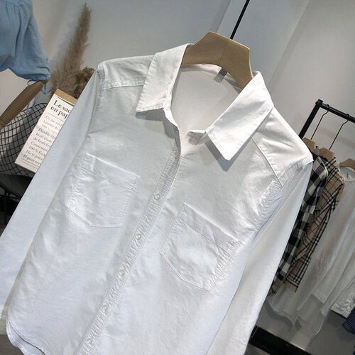 Women Shirts 2023 Spring Long Sleeve Blue Blouse Cotton ops