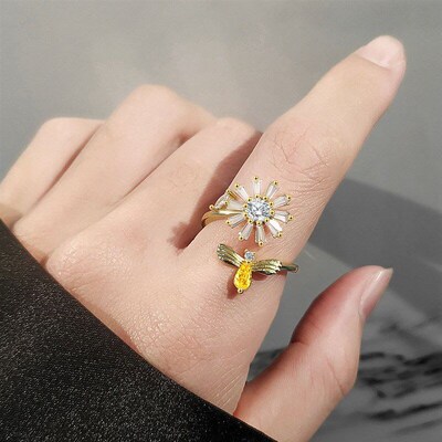 Adjustable Sunflower Rotating Ring Diamond Simple Versatile