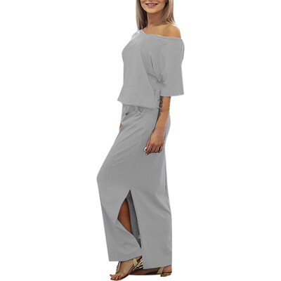 Elegant Off Shoulder Side Split Pocket Loose Dress Fashion