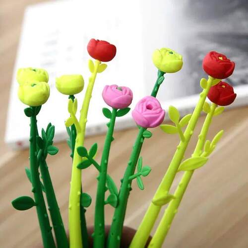 1 Piece Creative Cute Kawaii Rose Flower Gel Pen Plant Decor