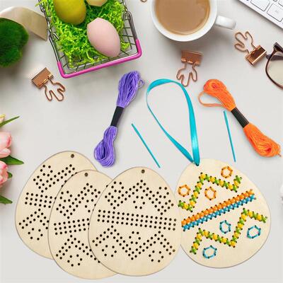 Easter Egg Bunny Wood Chips Toys DIY Wooden Cross Stitch Cra