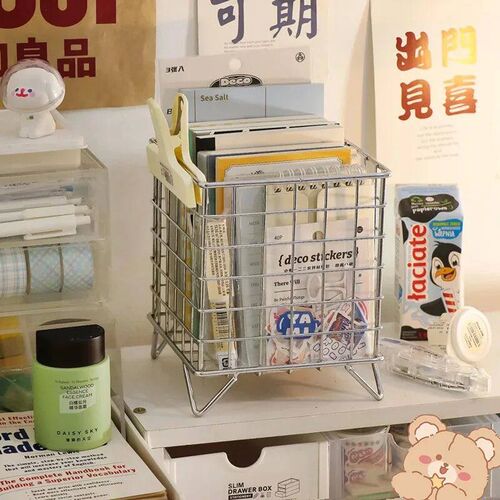 Creative Iron Storage Rack Desktop Book Pen Storage Box Larg