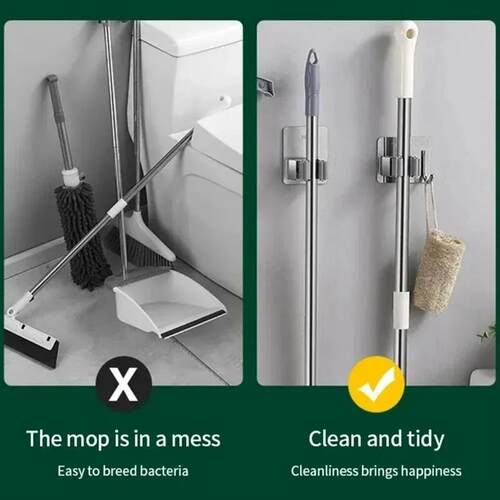 Multi-Purpose Hooks Adhesive Wall Hanging Mop Rack Broom Han