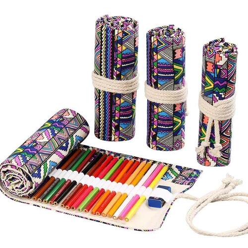 48 Holes Roll Colored Art Pencil Case Kawaii School Students
