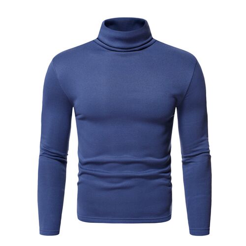 Mens Solid Color Fleece Pullover High Neck TShirt Base Layer